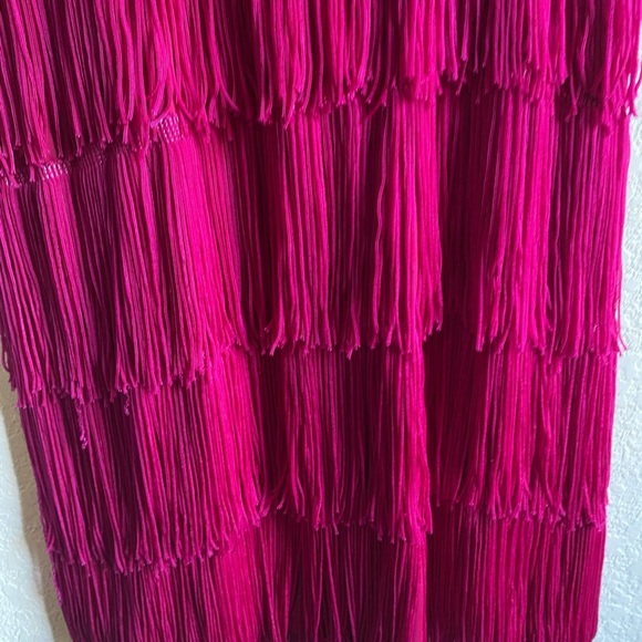 Cheryl Creations Fuchsia Pink Fringe Tiered Jeweled Zipper Flapper Mini Dress S - Picture 9 of 16